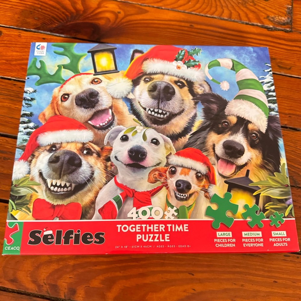 Together Time Puzzle Dog Christmas Selfies 400 Piece Puzzle 24” X 18” NWT USA